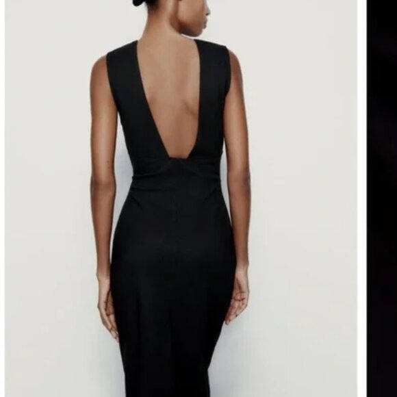 NWT. Zara Black Draped Side Fitted Midi Dress. Size M. - Picture 5 of 5